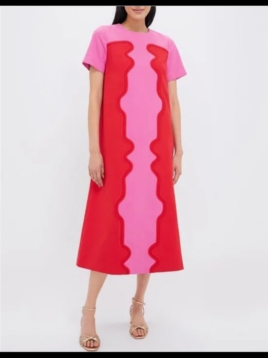 Tuckernuck Pink and Red Wave-Panel Midi Dress - XL - Picture 1 of 10